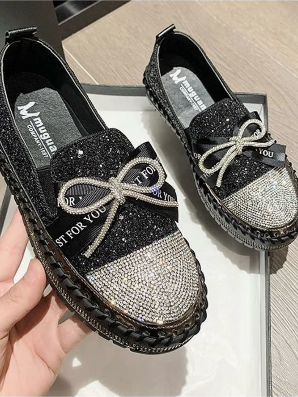 Glitter Slip-On Platform Loafer - Black & Silver - Picture 3 of 3